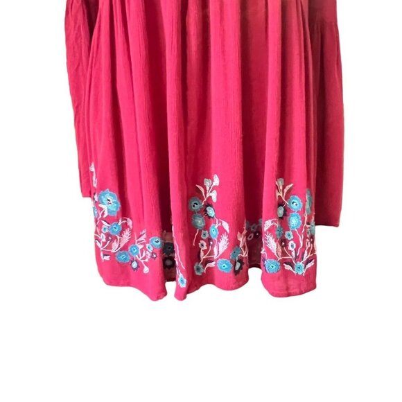 Free People Cherry Red Bell Long Sleeve Boho Embroidered Te Amo Mini Dress Sz S - Picture 6 of 13